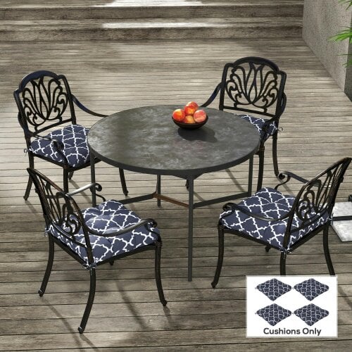 Outsunny Set of 4 Outdoor Seat Cushion with Ties, for Garden Furniture, Beige - Blue