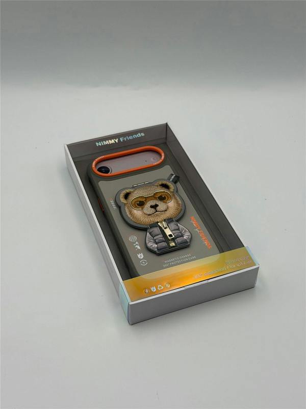 Nimmy Friends Nimmy Cool & Cute 2.0 Bear Case with MagSafe Stand for iPhone 17 Air 6.5" Grey Orange - N-YJKM-CXZJZH-IP17-AIR-011-A