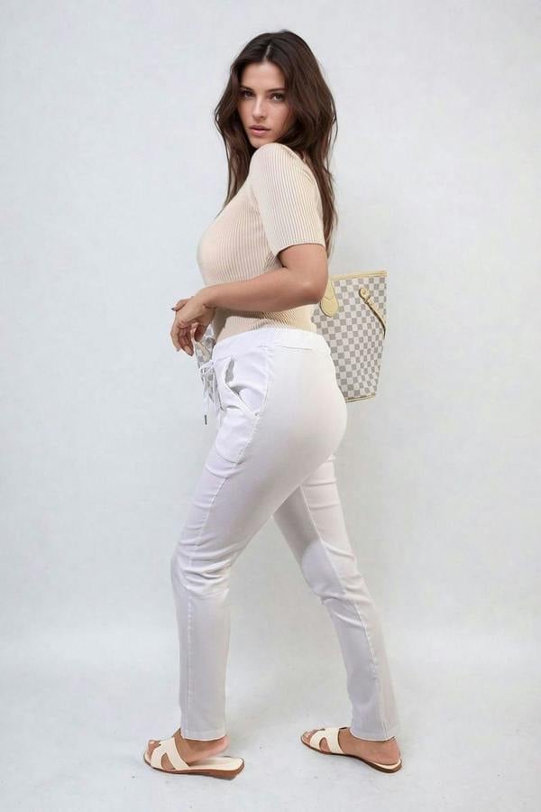 Delilah Casual Drawstring Trousers - White