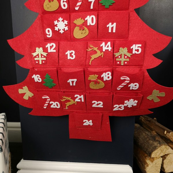 Samuel Alexander 90cm Fabric Tree Shape Advent Calendar Christmas Decoration in Red
