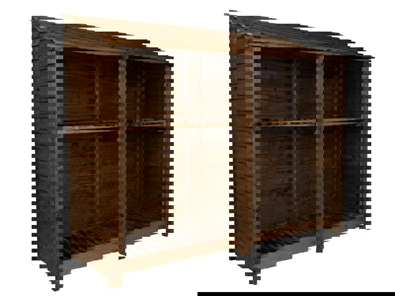 Arbor Garden Solutions Wooden Log Store with Shelf W-227cm, H-126cm or 180cm, D-88cm - Brown Finish