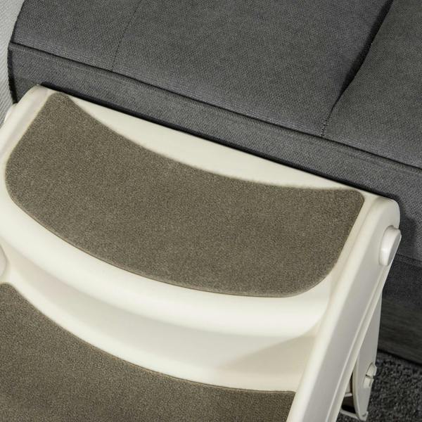 Cream pet stairs step surface with gray curved non-slip mat