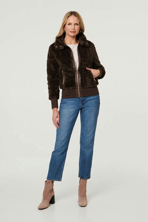 Chocolate | Faux Fur Zip Front Jacket