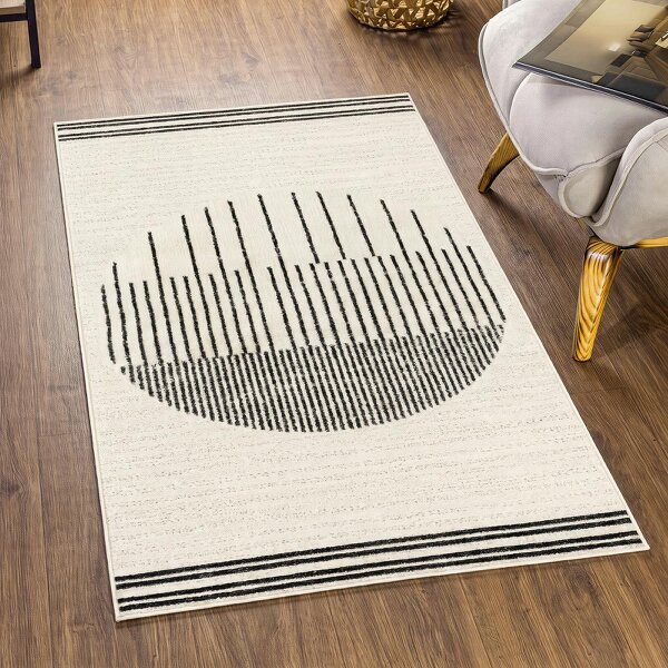 Livabliss Pisa PSS2315 Geometric Black Grey Ivory Modern Rug - 80 x 150 cm
