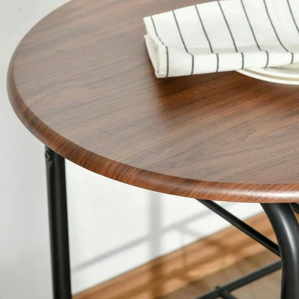 Natural-wood tabletop with rounded edge on black metal legs