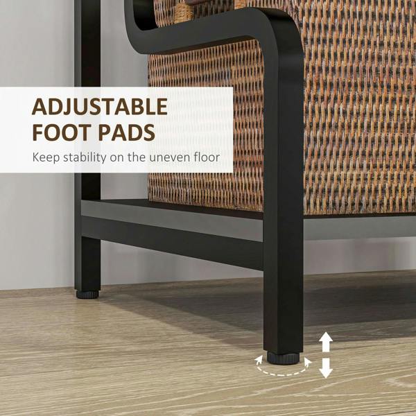 Black 3-tier printer stand showing adjustable foot pads for uneven floors
