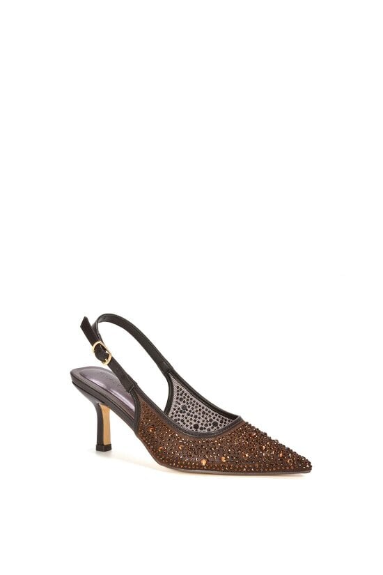 XY LONDON Diamante Slingback Court Shoes With Low Kitten Heel