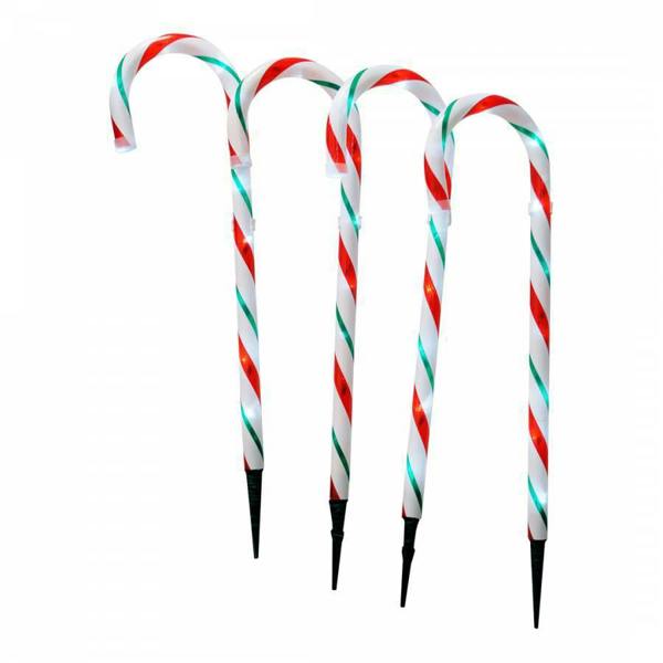 72cm Candy Cane Stake Lights Set of 4 in Red and White, Red White and Green or Multicolour image 1