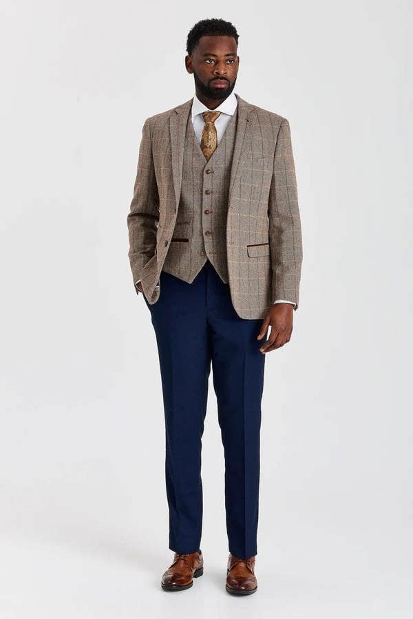 Paul Andrew Harris Brown Tweed Suit with Mayfair Navy Trousers