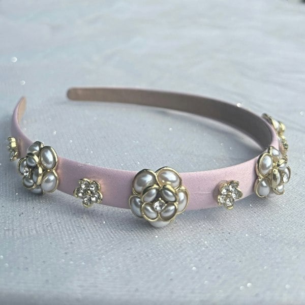 Baby Pink Pearl Flower Thin Headband, Pink Pearl Headband, Pink Flower Headband, Pink Thin Headband,Pink Pearl Headpiece, Pink Bridesmaid Headband