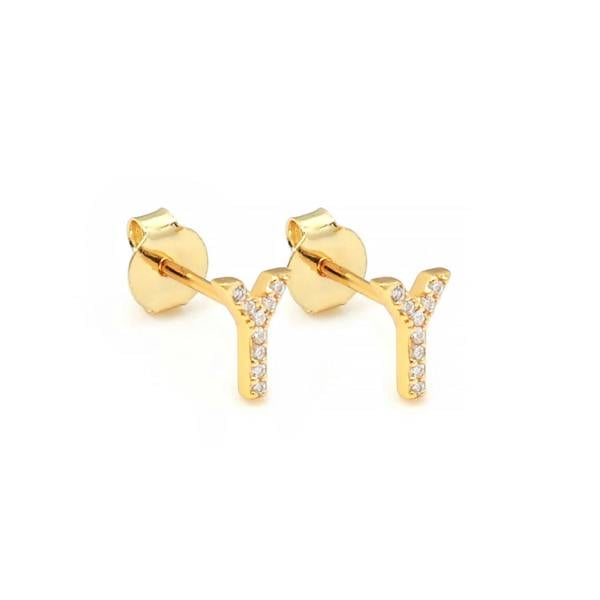Say It With Dainty Initial Earring Pair - Yellow Gold