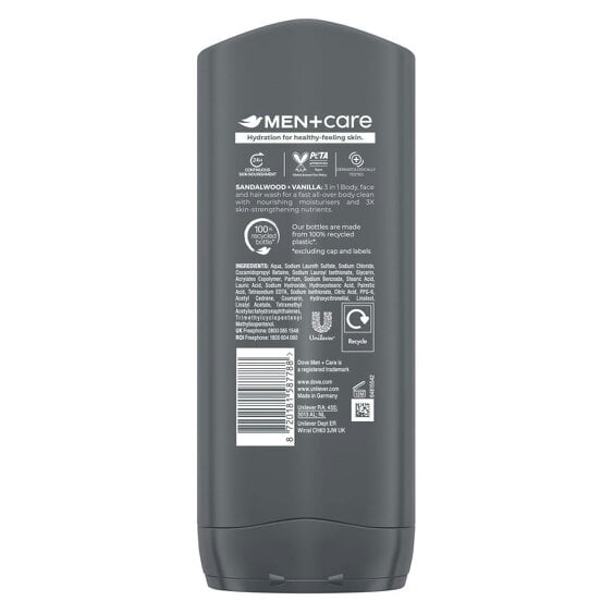 Dove Men+Care Sensitive 3-in-1 Hair, Face and Body Wash 3x400ml