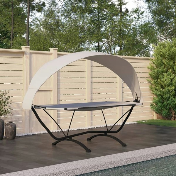 Berkfield Outdoor Lounge Bed with Canopy Cream Steel and Oxford Fabric