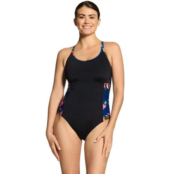 Black Zoggs Waterway Multiway Swimsuit with floral side panels