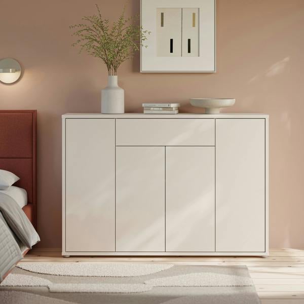 Furniture To Go Alice Springs Shoe Cabinet with 4 Doors Push-to-Open & 1 Drawer Push-to-Open in Sand