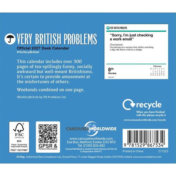 Very British Problems Desk Calendar 2027, Desk Calendars, Day To View, Humour, Gift