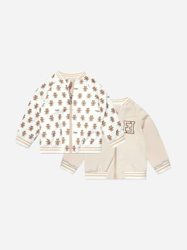Fendi Kids Fendi Baby Reversible Bear Zip Up in White