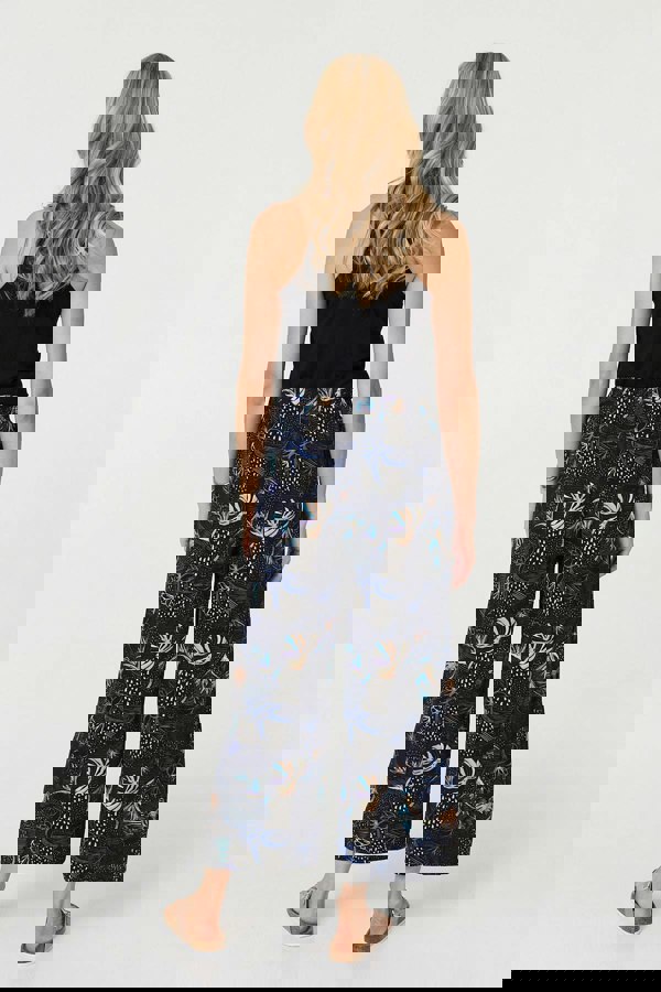 Black | Printed Tie Waist Wide Trousers
