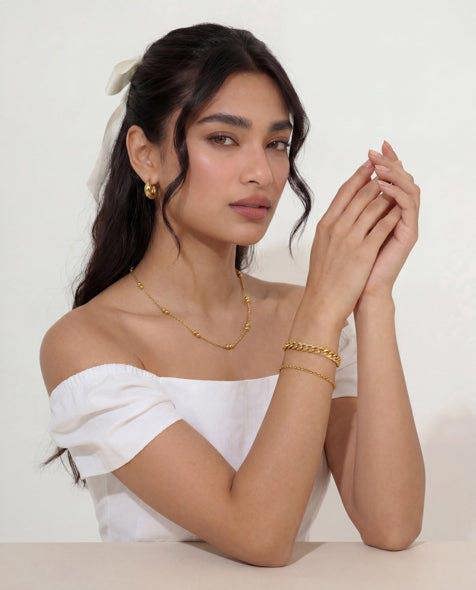 Elk & Bloom 14K Gold Double Beaded Satellite Chain Necklace