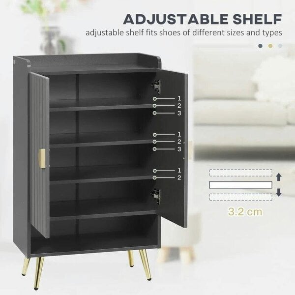 Bobobiy Modern Shoe Cabinet with 2 Doors, Open Shelf and Adjustable Shelves, 15 Pair Hallway Shoe Cupboard, Entryway Storage Unit, Grey