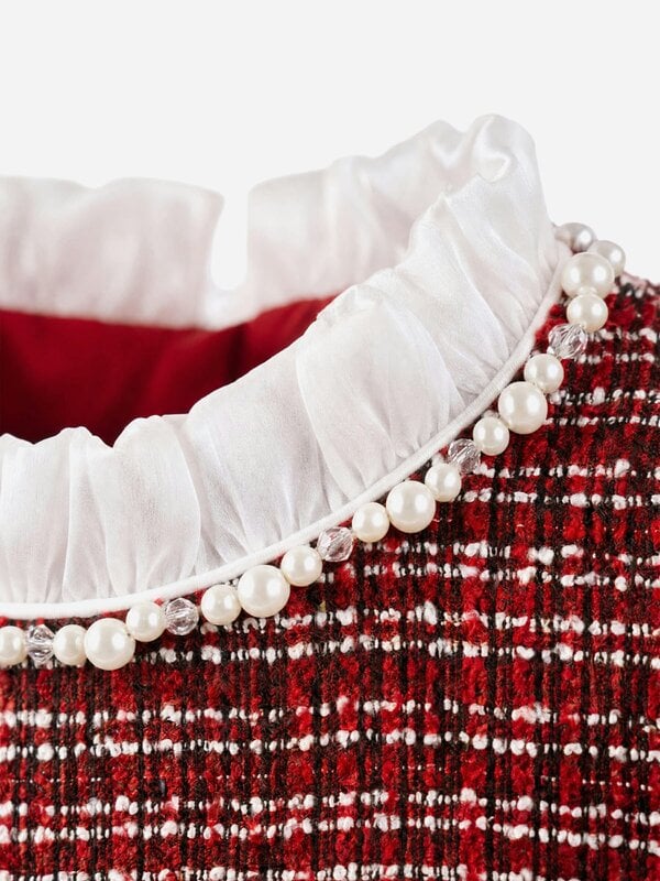 DRESS & Fleur Girls Short Sleeve Tweed Dress in Red