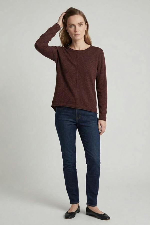 Brown | Long Sleeve Relaxed Lightweight Knit Top
