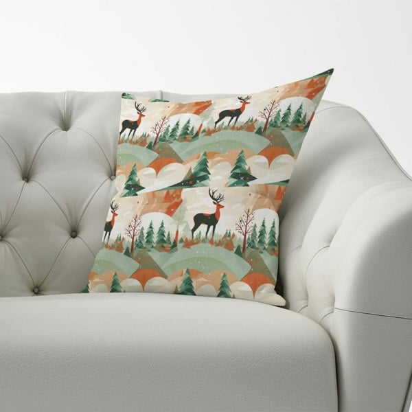 Warren Reed Reindeer On A Snowy Landscape Pattern Cushions