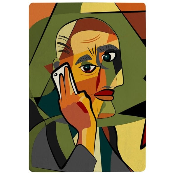 Benjamin Tate Design portrait cubism art style,man calls on a phone (Rug)