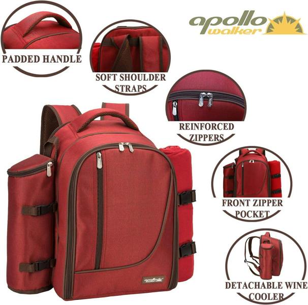 Dyzi 2 & 4 Person Picnic Backpack Cooler Compartment Tableware Set Blanket