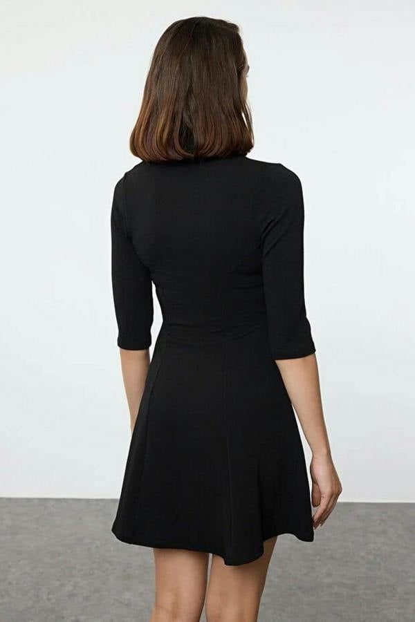 WOVCOR Polo Collar Skater Mini Knitted Dress