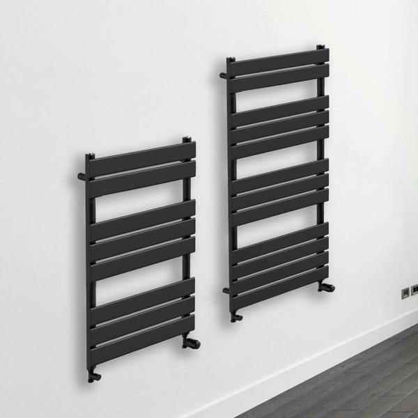 MYHOMEWARE 500 x 800mm Flat Panel Black Pre-filled Electric Heated Towel Rail Radiator Bathroom With AF Thermostatic Pre-filled Element