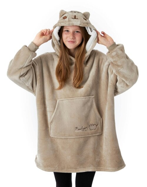 Vanilla Underground Pusheen Girls Brown Character Face Blanket Hoodie (One Size)