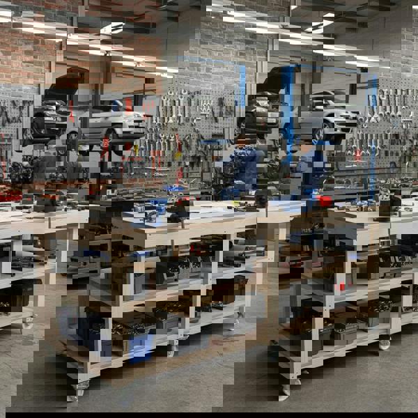 Arbor Garden Solutions Wooden Workbench MDF Top Depth-4ft With Wheels and Double Shelf