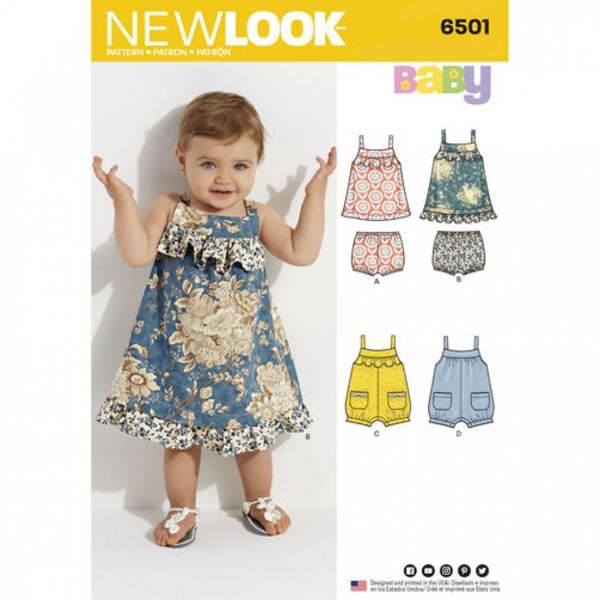 New Look Sewing Pattern 6501, Dresses, Jumpsuits for Baby, A (NB-S-M-L) - Intermediate