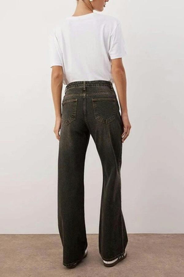WOVCOR High Waist Vintage Wash Wide Leg Jeans