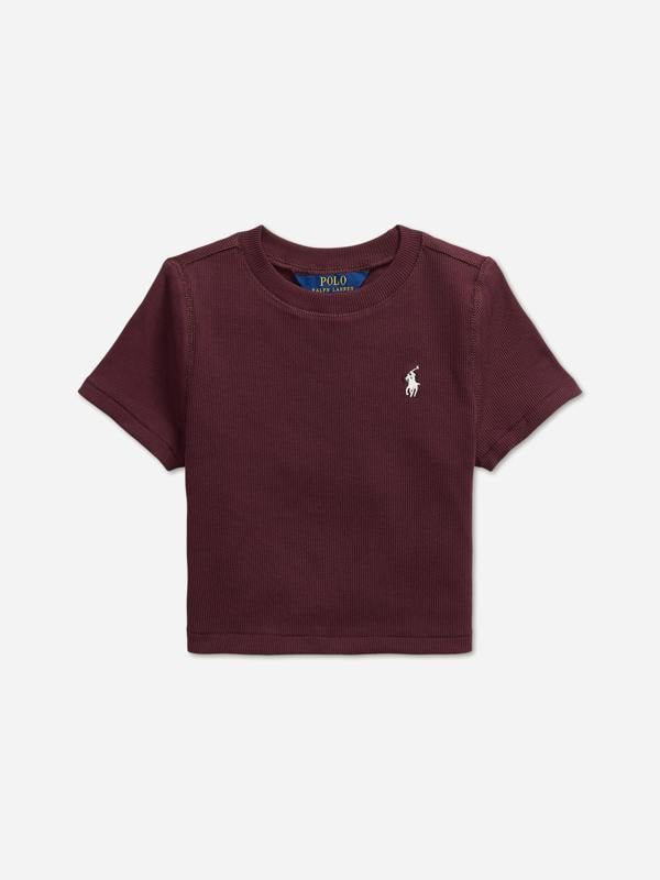 Ralph Lauren Kids Ralph Lauren Girls Rib Knit Logo T-Shirt in Red
