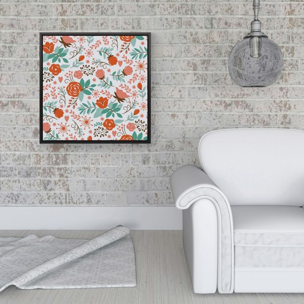 Warren Reed Orange Floral Pattern Framed Canvas