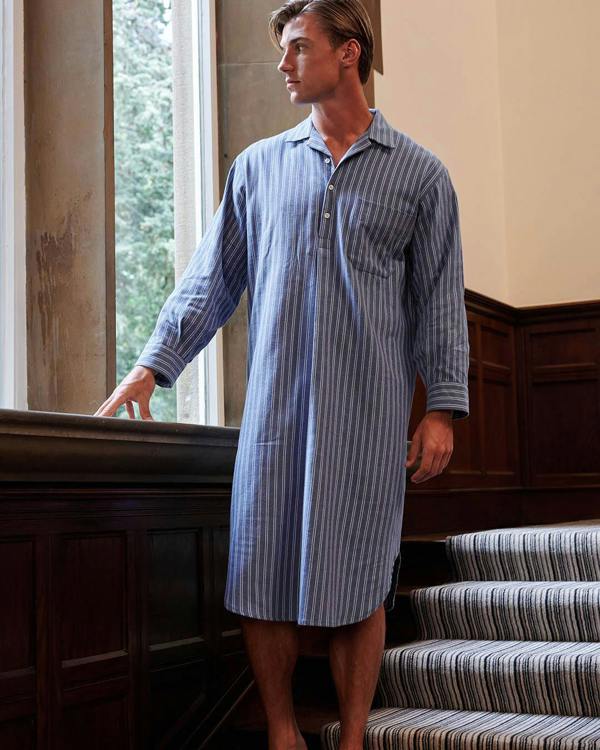 British Boxers Men's Brushed Cotton Nightshirt – Westwood Steel Stripe