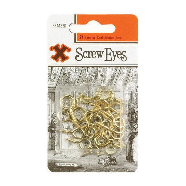 X Assorted Screw Eyes Brass Plated 24pk - One Colour