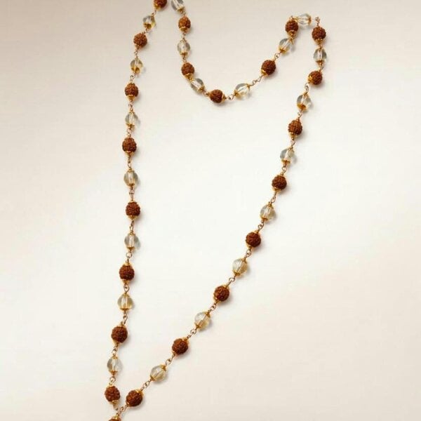 The Colourful Aura 18ct Gold Plated Rudraksha & Crystal Beaded Spiritual Necklace