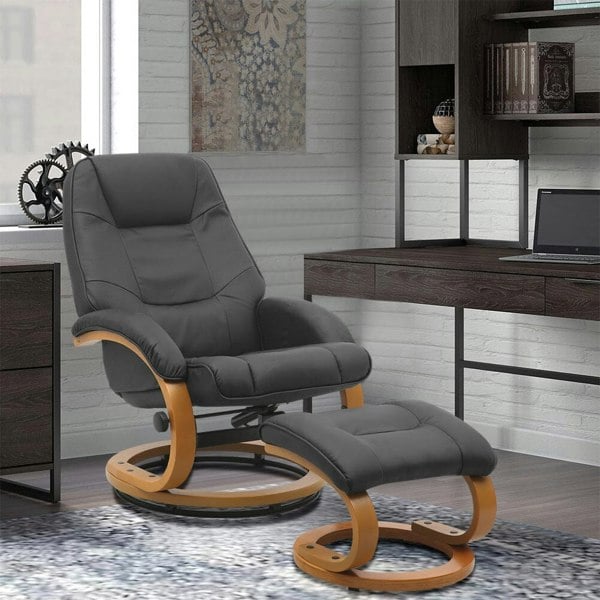 103.5cm High Back PU Leather Recliner Armchair with Footstool Lounge Chairs Living and Home Black