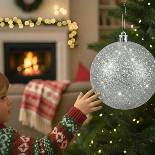 2cm Silver Glitter Christmas Bauble for Tree, Home and Seasonal Decorative Displays image 8