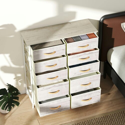 Wyld Haus Nipa Fabric And Metal Natural Wood Finish 10 Drawer Storage Chest