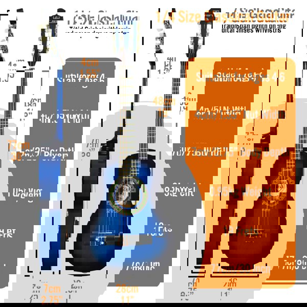 3rd Avenue 1/4 Size Classical Guitar Pack Blueburst Classical Guitars#Colour_Blueburst