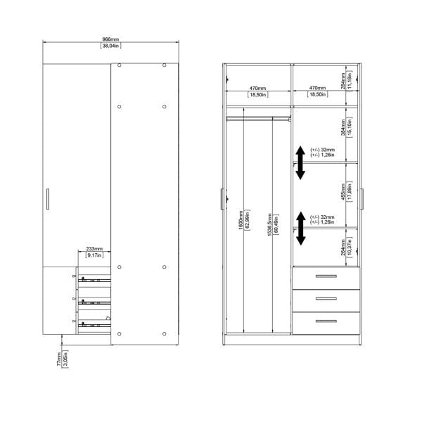 Furniture To Go Sprint Wardrobe with 2 Doors + 3 Drawers in Matt Grey