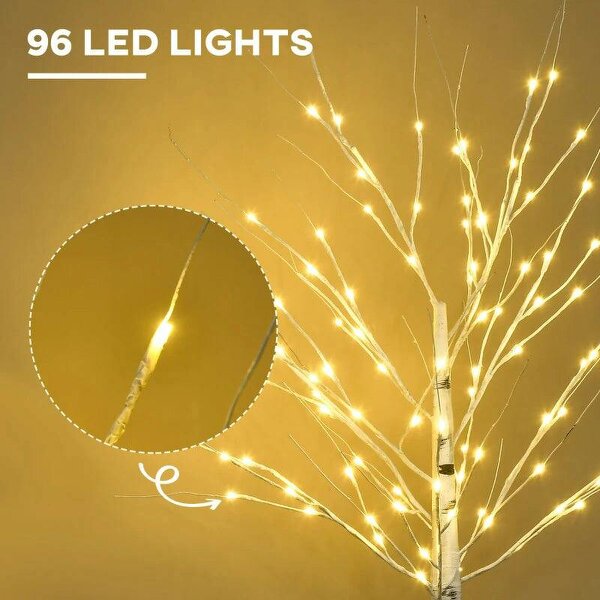 Bobobiy 5ft Artificial White Birch Tree Light with Warm White Pre-Lit LED Light for Indoor and Covered Outdoor Use