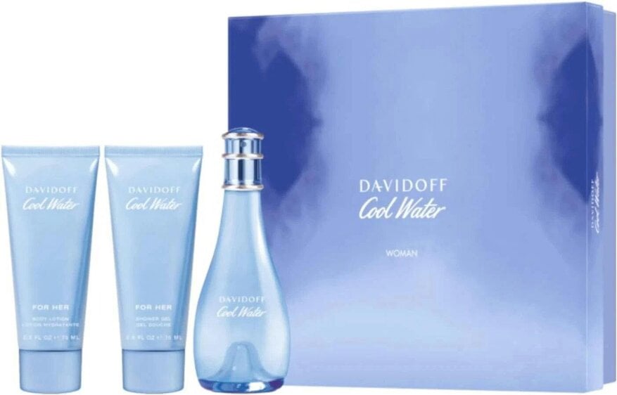 Davidoff Cool Water Gift Set For Women - EDT 100ml Spray / Body Lotion 75ml / Shower Gel 75ml