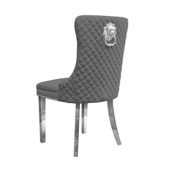 Groundlevel Set Of 2 Plush Velvet Dining Chairs with Lion Head Knocker