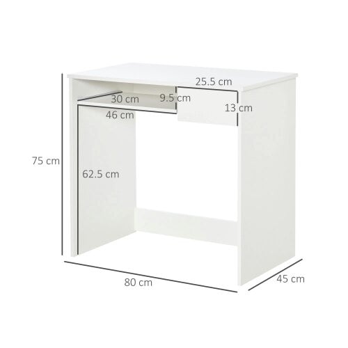 Wyld Haus Samoka Small 80cm Wooden White Compact Desk With Keyboard Tray And Drawer