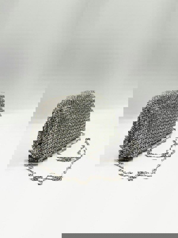 SVNX Crystal Pouch Clutch Bag In Silver